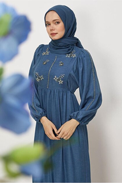 Alvina Lace-Up Linen Dress 45747- Trendyol
