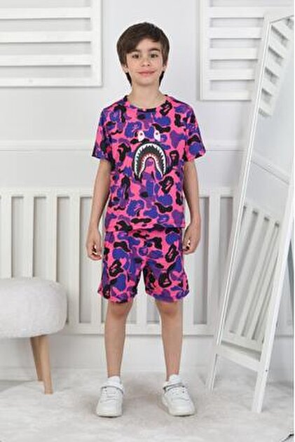 AXXAN BAPE şort tişort ikili takım erkek çocuk şortlu takım kız