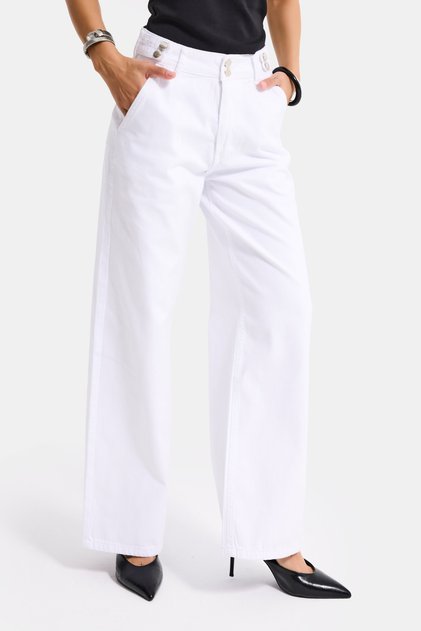 Kadın Beyaz 5s6-2 Wide Leg Kemer Detaylı Denim Jean