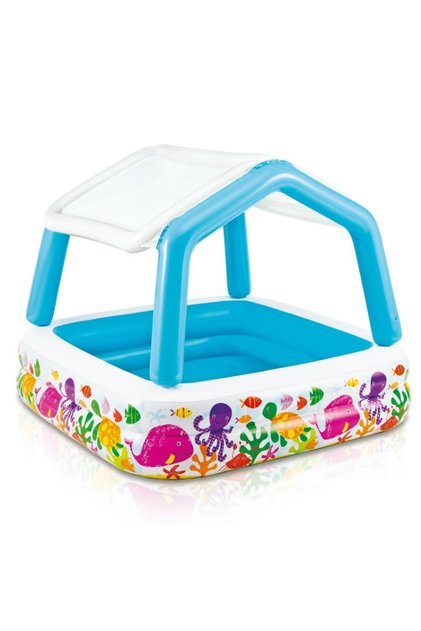 Sun Shade Inflatable Baby Pool – Removable Canopy for UV Protection & Padded Floor for Comfort