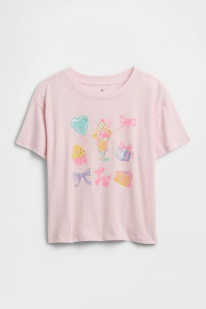 Girl's Oversized Graphic Printed Light Pink T-Shirt