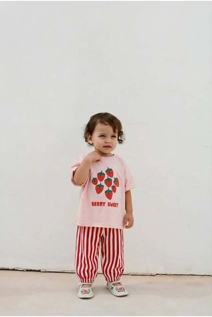 Baby Girl Muslin Set Strawberry Printed T-Shirt Balloon Pants Top and Bottom Summer Casual Set