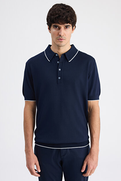 Ds Damat Regular Fit Navy Blue Plain Knit Sweater