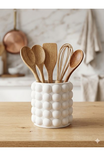 Premium Bubble Design Stone Powder Spoon Holder - Countertop Upright Spoon Holder - Kitchen Organizer - 13 cm