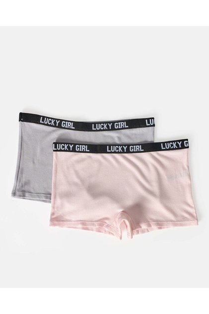 Senior Girls Pink And Grey Ribbed 2 Piece Boxer Brief Set