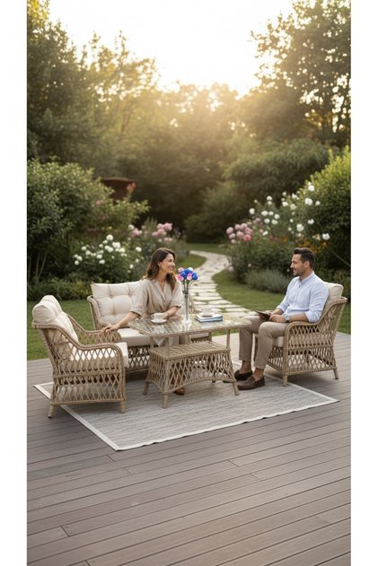 Mini Menekşe 2+1+1+ 60x90 Masa Alüminyum Rattan Balkon Takımı