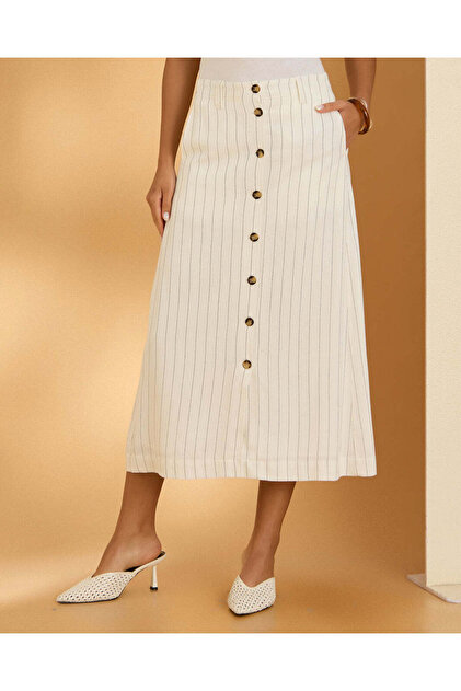 Women Ivory Pinstriped Skirt