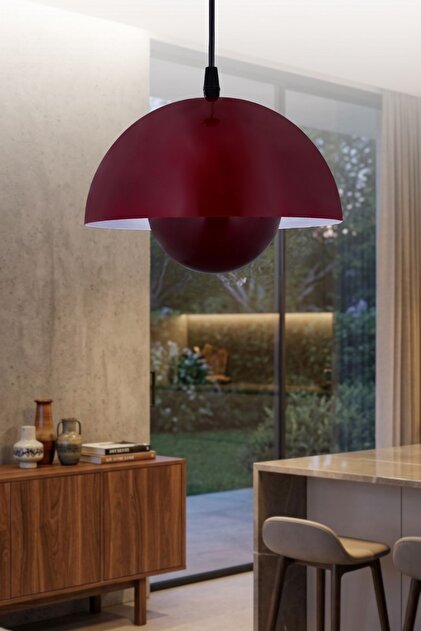 Luma Modern Bordo Metal Tekli Sarkıt Avize Aydınlatma Mutfak Salon Avizesi