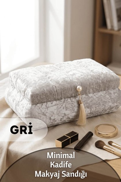 Cufăr de machiaj din catifea - Gri