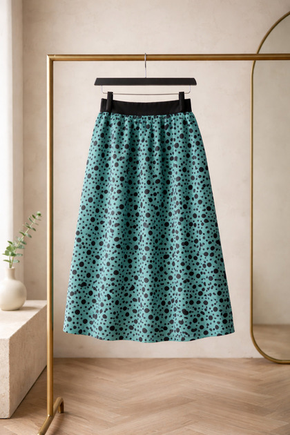 Lined Aqua Green Polka Dot Long Maxi Skirt - Patterned Skirt with Elastic Waist