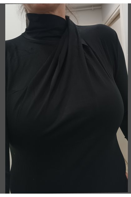 Premium Kalite Boyundan Drape Detaylı Full Likralı Kahverengi Bluz