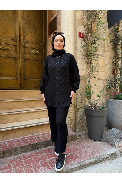 Women's Jacquard Double Shirt and Pants Set