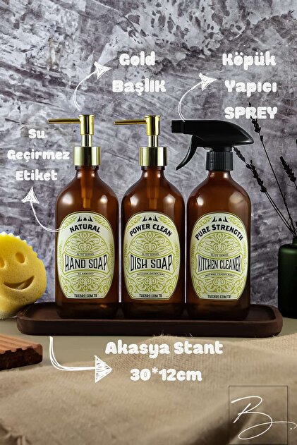500ml Elite Series Hand Soap, Dishwashing Liquid, and Kitchen Cleaner Bottle with Wooden Stand