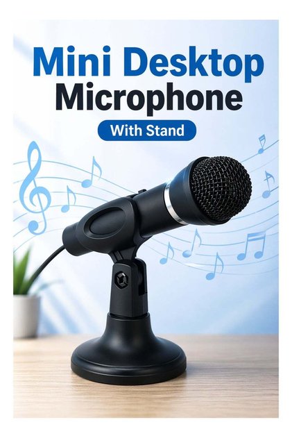 Mini Desktop Microphone with Stand | Plug & Play Compact Mic for PC, Laptop, Online Meetings & Recor