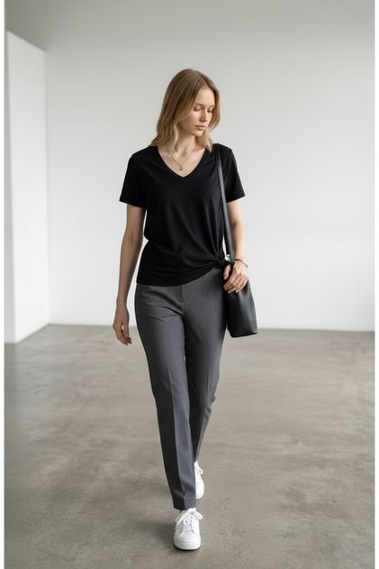 Women's Black V-Neck Regular T-Shirt