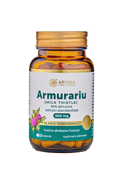 Silymarin 500 mg — 60 capsule cu extract concentrat din semințe de Silymarin pentru susținerea ficatului, digestie și detoxifiere | Plante Tradiționale