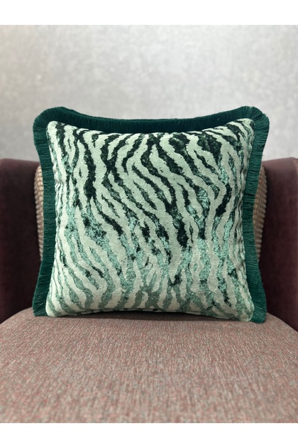 Woven Zebra Pattern Exclusive Velvet Tassel Throw Pillow Cover 43X43