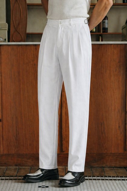 Men's Pleated Old Money Classic Fabric Trousers Comfortable Fit Summer Wear