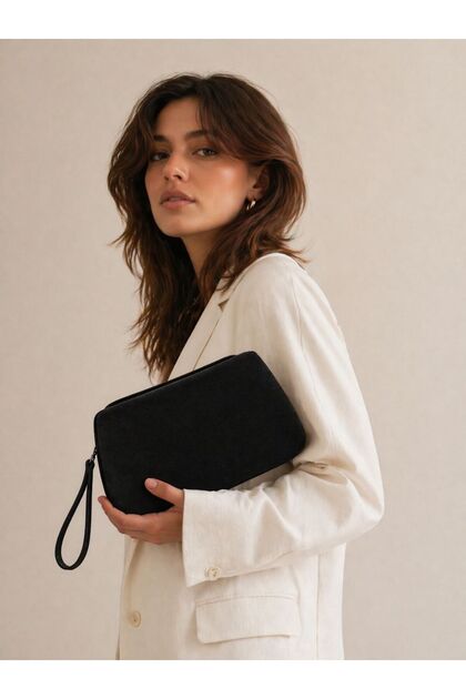 Kadın süet clutch & el çantası bilek askılı