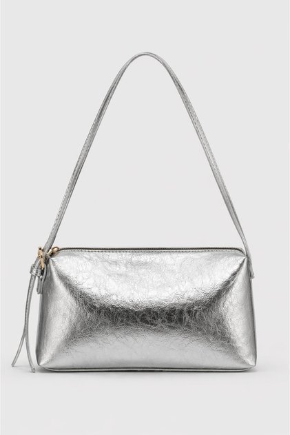 Silver Women's Minimal Design Double Strap Zippered Women's Shoulder Bag – Casual Stylish Handbag