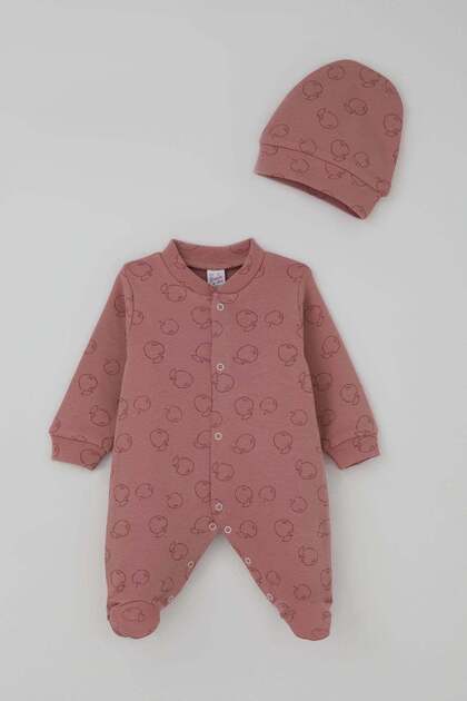 Baby Girl Overalls with Booties Apple Garden 0-9 Months, Dried Rose