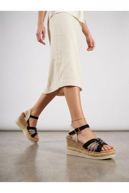 26Y231 Women's Stoned Straw Wedge Heel Sandals