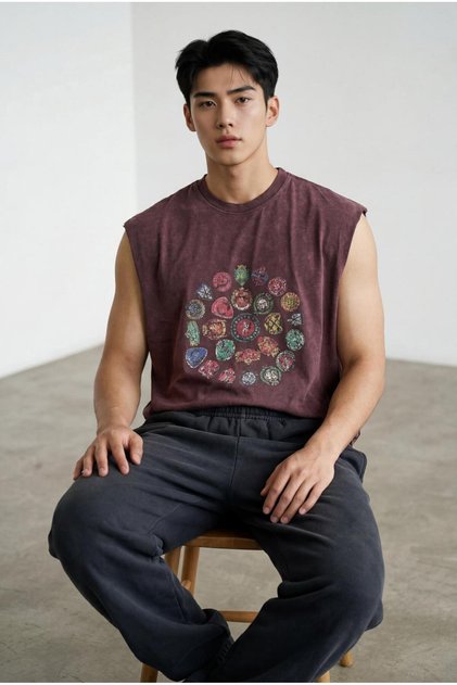 Urban Print Oversize Sleeveless Men's T-Shirt