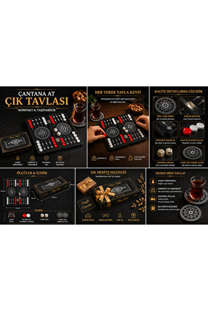 kutuTR TVL03 Mini Tavla Seti Kompakt Taşınabilir Çantalık Siyah