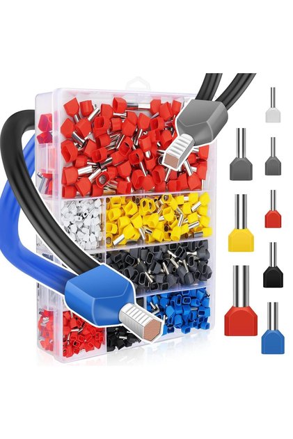 Set de pini terminali dubli, 750 bucăți, ferule duble TE 0.5–10mm, pentru sertizarea cablurilor electrice