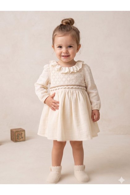 Bohemian Style Muslin Children's Dress with Ruffle Collar