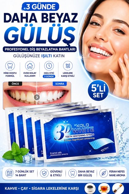 3D White 5 Adet Diş Beyazlatma Bandı Diş Beyazlatma Şeritleri Whitestrips Effects