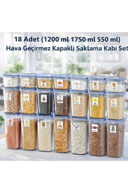 18-Piece Anthracite Food & Legume Storage Container Set | 3 Different Sizes | With Free Labels (1.75–1.2–0.55 L)