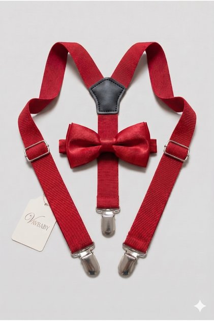 Boy's Adjustable Trouser Suspenders and Bow Tie Set - Red
