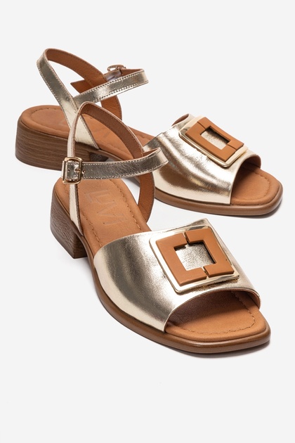 Svelte Gold Genuine Leather Buckle Women's Sandals