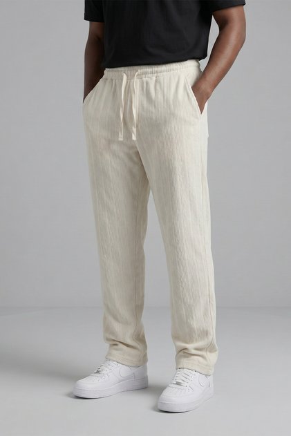 Men's Baggy Rope Patterned Elastic Waist Linen Pants K2055Kp