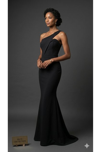 Black Scuba Fabric Women's Elegant Dress with Transparent Straps and Chest Detail