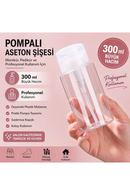 Şeffaf Baskılı Aseton Cleanser Remover Çok Amaçlı Kullanım Pratik Boş Şişe 300ml