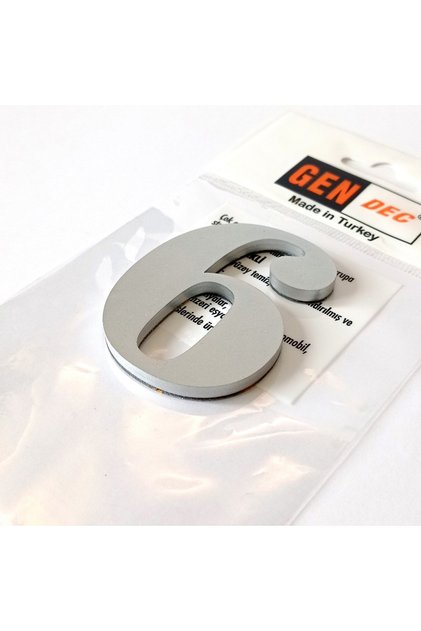 8 cm No = 6 Yapışkanlı Metalik Gri Kapı Numarası