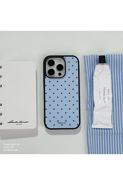 iPhone17 Pro A Korean Ins Trendy Blue Groud Black Polka Dots Phone Case For iPhone 17 AIR 16 15 14 1