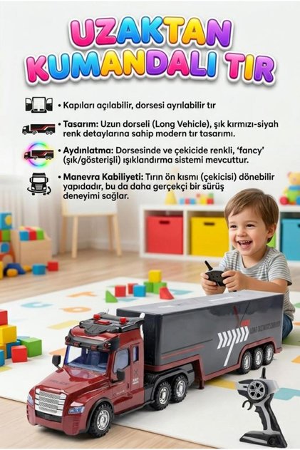 4 Fonksiyon Uzaktan Kumandalı Gerçekci Işık Adyınlatmalı Dev 77cm 2.4GHz Dorseli Oyuncak Tır