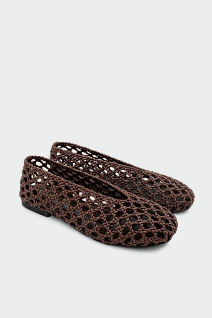 Tayon Knitted Detailed Genuine Leather Women's Bitter Brown Flat Ballerinas