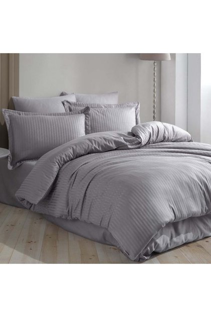 Double Satin Duvet Cover Striped Gray