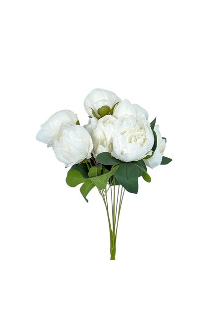 Buchet Bujori Floare artificiala 9 Fire 45 cm - Alb