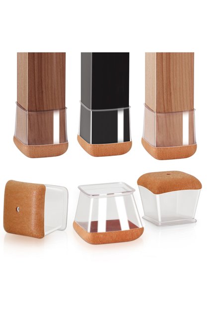 L 24 pcs Transparent 24Pcs Square Chair Leg Floor Protectors w/ Wrapped Felt Bottom, Floor Protector