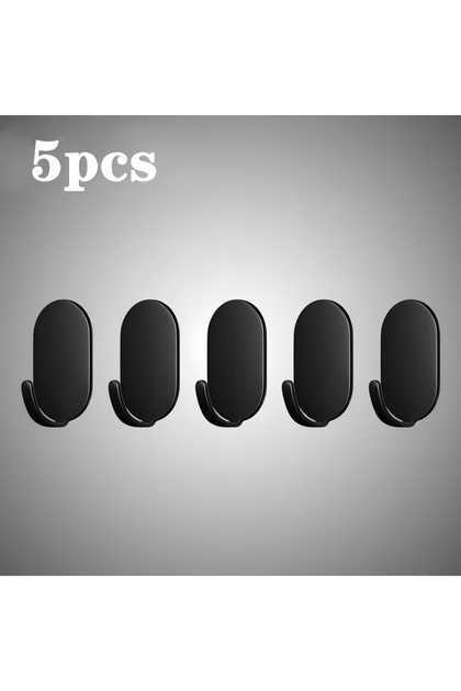 5-pcs Black Heavy Duty Adhesive Towel Hooks Stainless Steel Stick on Wall for Bathroom Kitchen Cloth