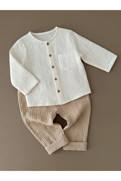 Muslin Shirt and Pants Set 1-6 Years Milk Coffee Color