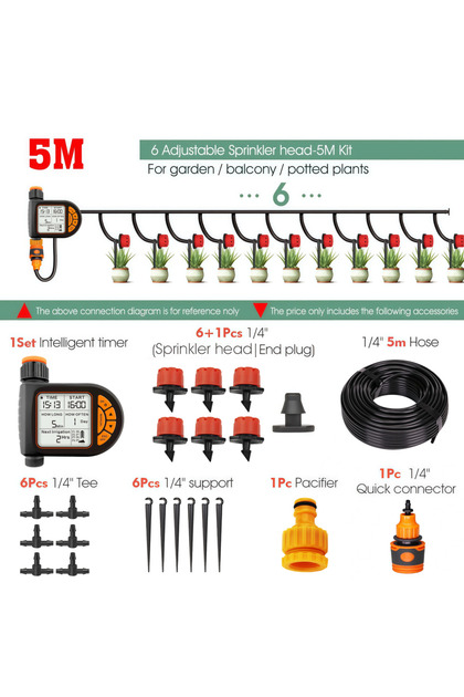 5M-Timer Kit 20M Smart Garden Timer Irrigation Set IPX5 Waterproof LCD Automatic Watering Controller