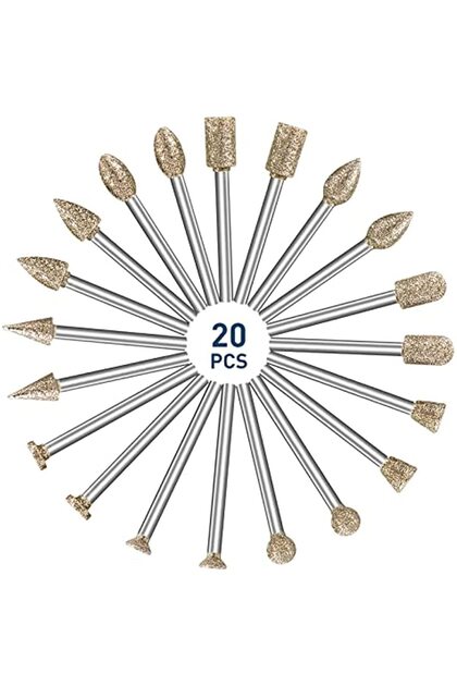 20Pcs 20Pcs Mini Drill Burrs Bit Set Dremel Accessories Diamond Grinding Heads for Stone Glass Jade