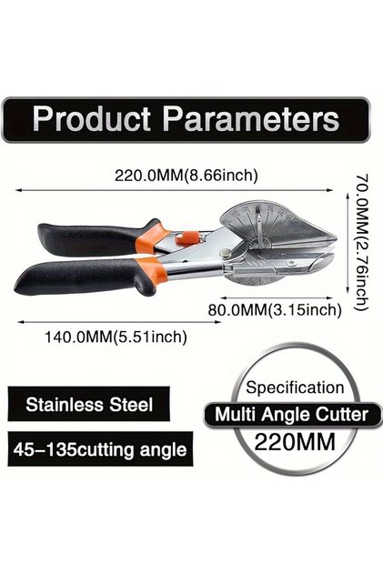 black 45-135 Degree Adjustable Miter Cutter – Multi-Angle Scissors for Plastic, PVC, Molding Trim, a