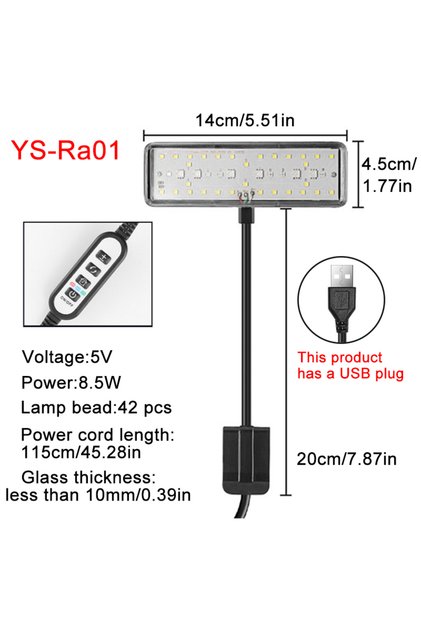 RA01 USB Aquarium LED Light Fish Tank Adjustable Brightness Dimmable Timed 360° Rotatable Light Full